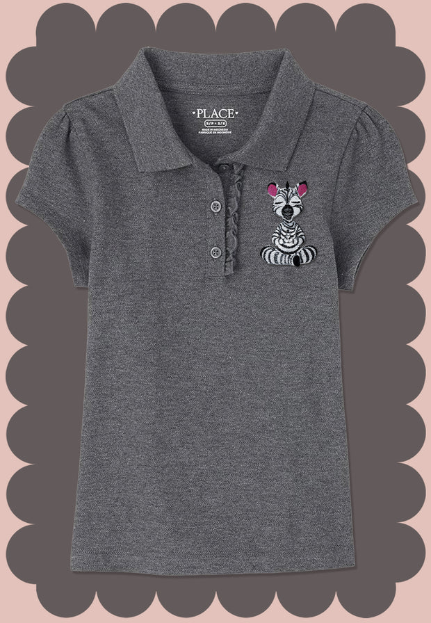 The Children's Place Girls' Short Sleeve Ruffle Pique Polo, standard + Plus Sizes, Dark Colors