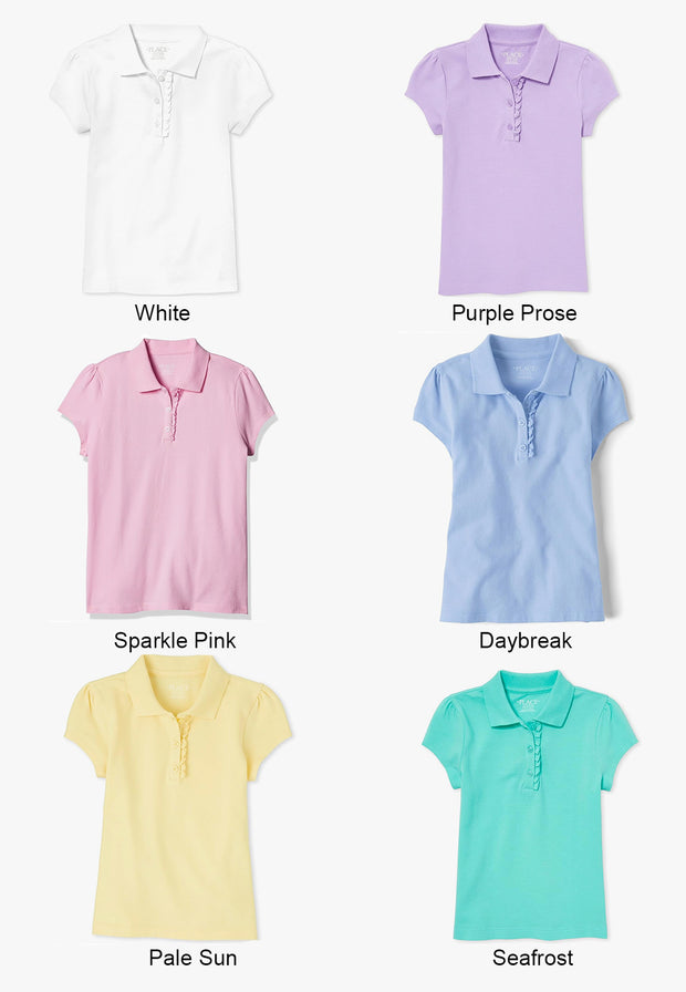 The Children's Place Girls' Short Sleeve Ruffle Pique Polo, standard + Plus Sizes, Light Colors