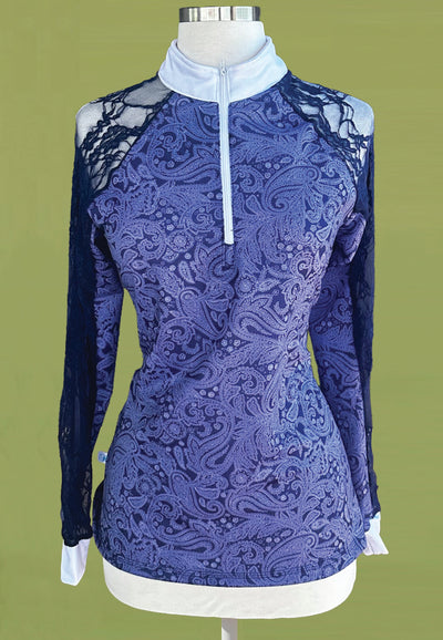 It's a Haggerty's Womens LS Show Shirt -  Navy Paisley Pattern with Lace Sleeves, M
