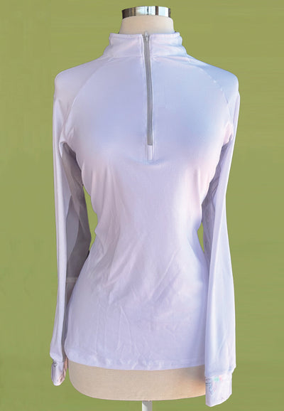 It's a Haggerty's Womens LS Sun/Show Shirt - White with Butterfly-Print Accents, M