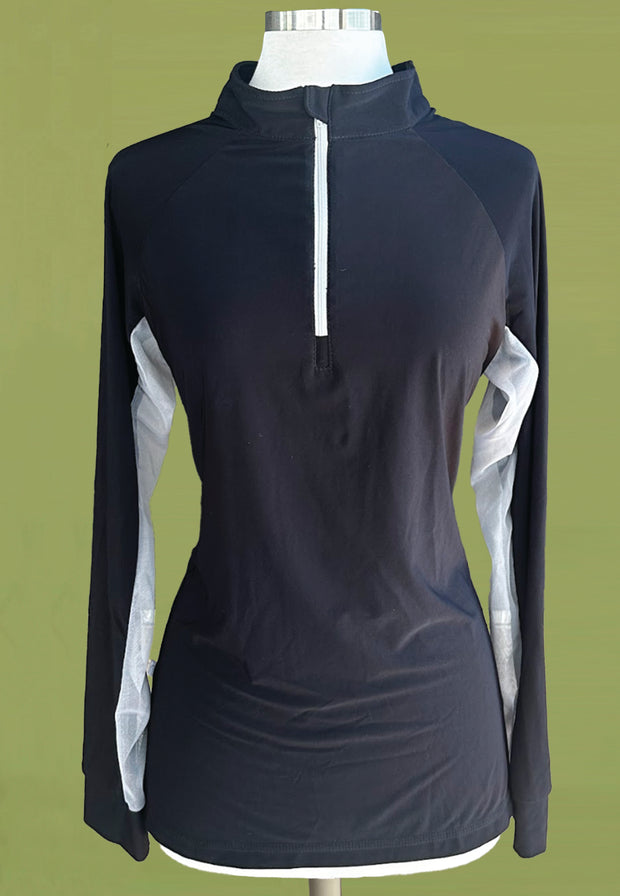 It’s A Haggerty’s Women’s LS Sun Shirt - Black with White Vents + Zipper, Size XL