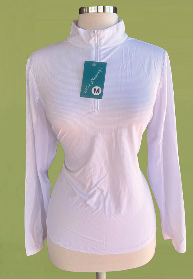 It's a Haggerty's Womens LS Sun/Show Shirt - Solid white in breathable fabric, M