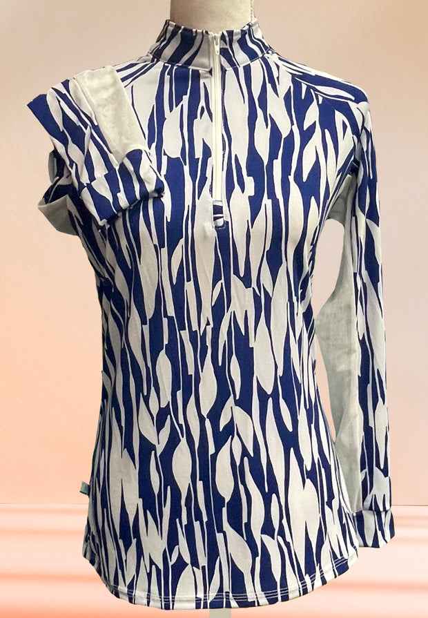 April - IAH monthly Signature Series Sunshirts/Abstract Blue + White Leaf Pattern