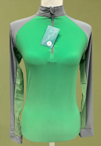 It's a Haggerty's Womens LS Sun Shirt -  Green w/Grey Full Sleeves, Size L