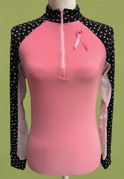 It's a Haggerty's Womens LS Sun Shirt -  Pink w/Polka-Dot Sleeves for Breast Cancer Awareness XS