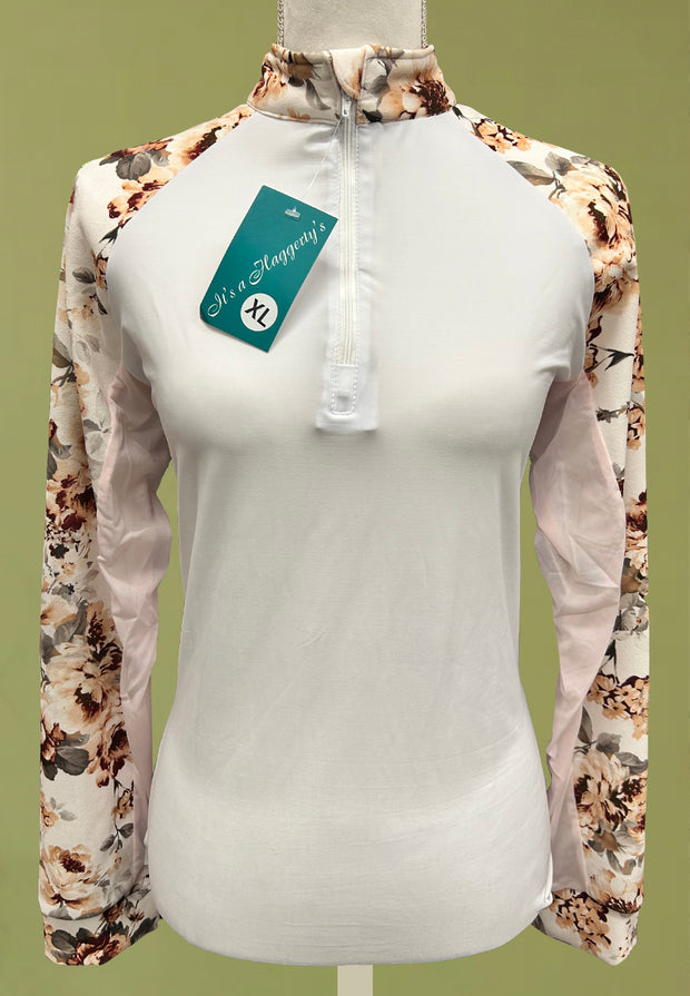 It’s A Haggerty’s Women’s LS Sun Shirt - White with Floral Accents, Size XL